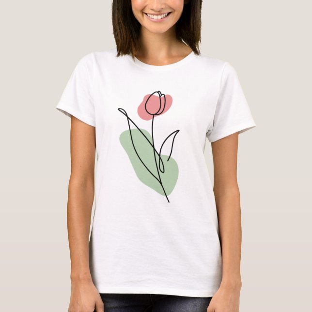 Camiseta Arte de línea de flores (Anverso)