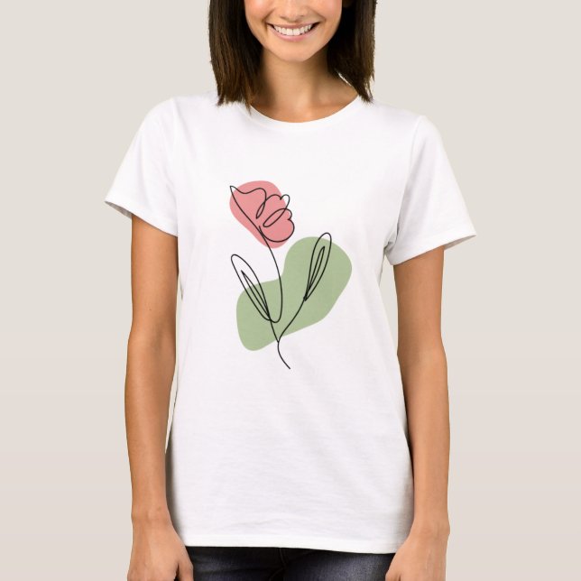 Camiseta Arte de línea de flores (Anverso)