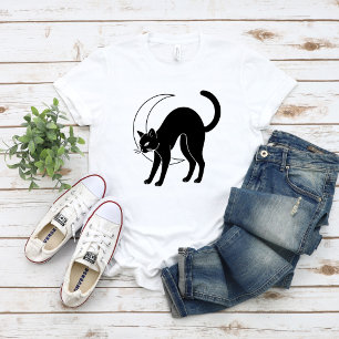 Camiseta Arte de línea de gato negro y luna creciente