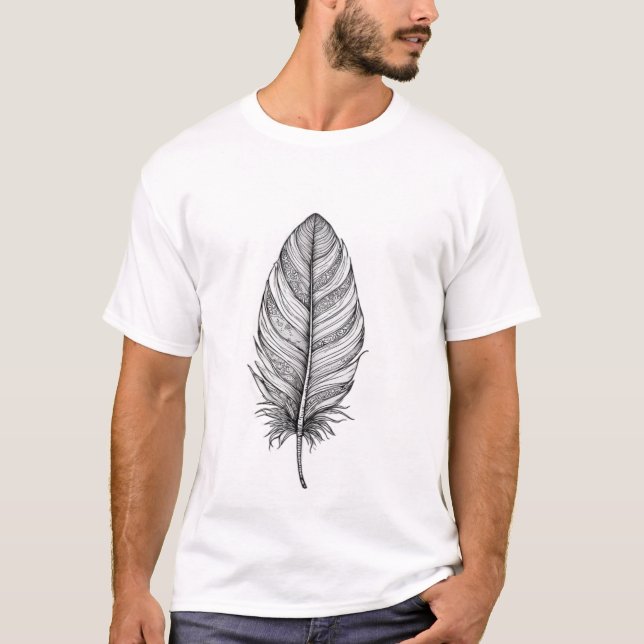 Camiseta Arte de línea de pluma boho detallada (Anverso)