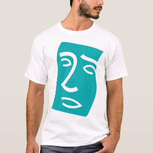 Camiseta Arte de línea de rostro abstracto moderno en azul