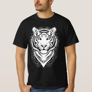 Camiseta Arte de línea minimalista de cara de tigre en blan