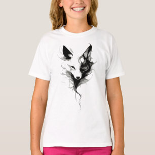 Camiseta Arte de lobo blanco elegante en tinta negra