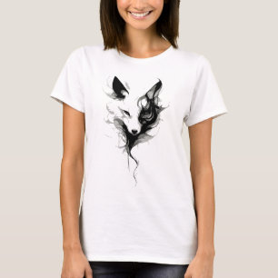 Camiseta Arte de lobo blanco elegante en tinta negra