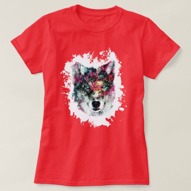 Camiseta Arte de Lobo Colorido (Diseño del anverso)