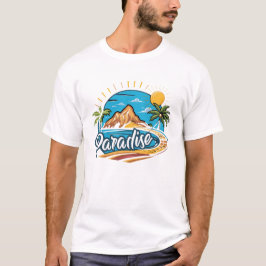 Camiseta Arte de logotipo de isla paradisíaca tropical