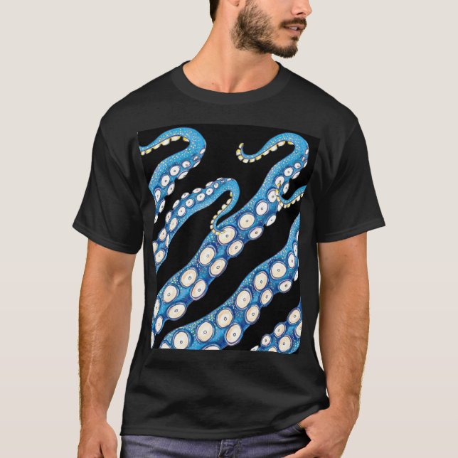 Camiseta Arte de los tentáculos de octocromo azul de Kraken (Anverso)