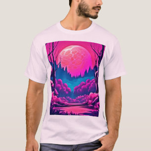 Camiseta Arte de Luna Rosa Gigante