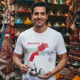 Camiseta Arte de Mapa de Marruecos – Marruecos Rojo y Verde