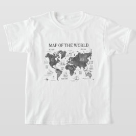 Camiseta Arte de Mapa Mundial Náutico Blanco y Negro
