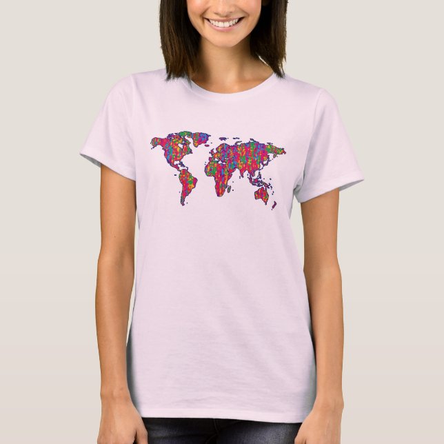 Camiseta arte de mapas del mundo colorido (Anverso)