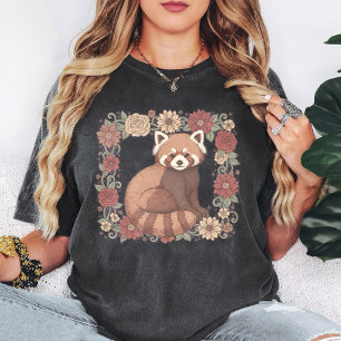 Camiseta Arte de Marco Floral de Panda Rojo Lindo