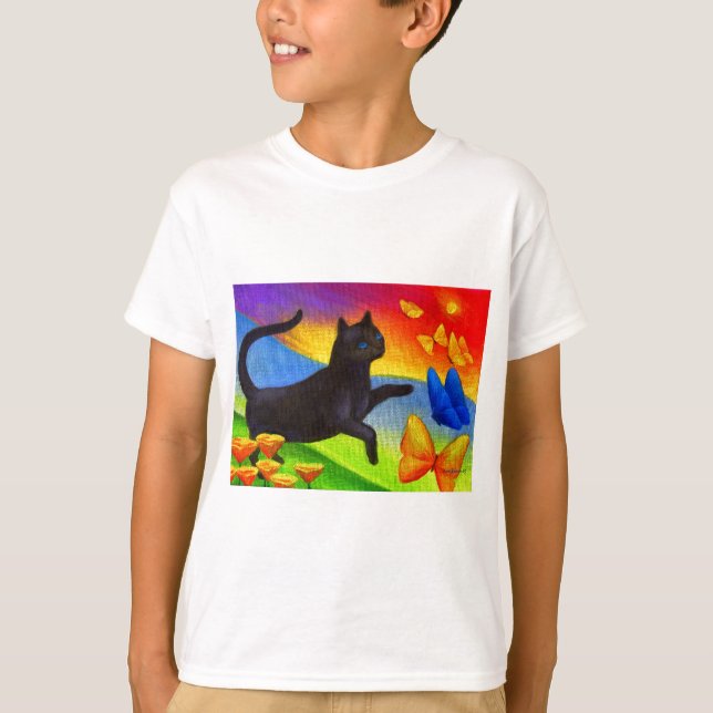 Camiseta Arte de mariposas de pintura de gato negro - múlti (Anverso)