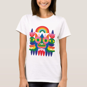 Camiseta Arte de máscara facial folk arcoíris