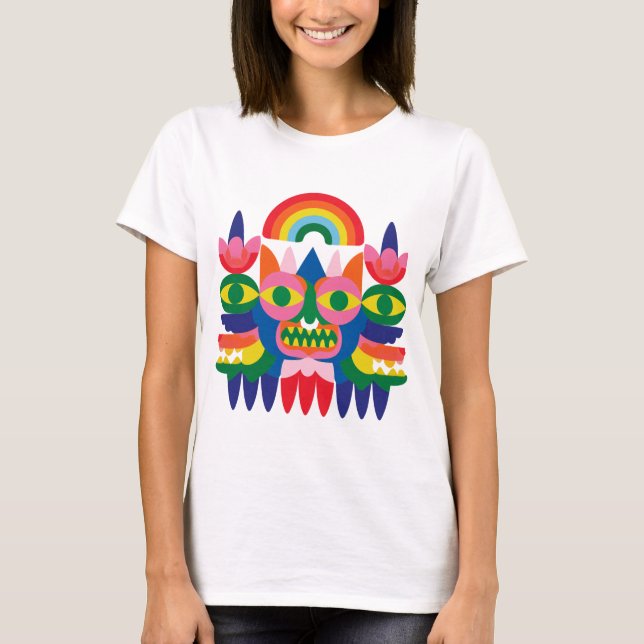 Camiseta Arte de máscara facial folk arcoíris (Anverso)