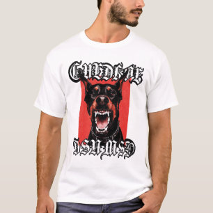 Camiseta Arte de Metal Gótico Doberman Pinscher Agresivo