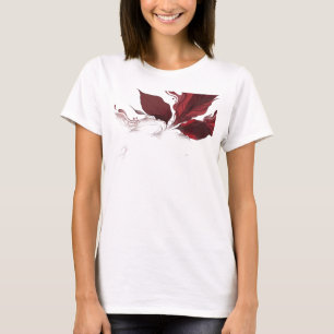 Camiseta Arte de Moda de Hojas Abstractas Rojas Hermosas y