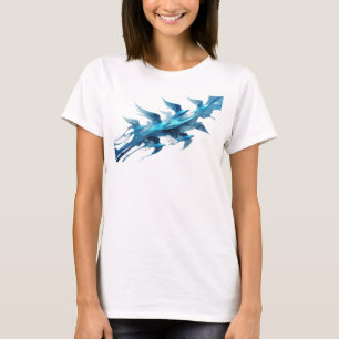 Camiseta Arte de Moda de Pájaros Abstractos Azul Clásico