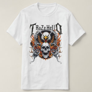 Camiseta Arte de Moto de Poder de Llama de Cráneo de Águila