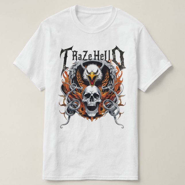 Camiseta Arte de Moto de Poder de Llama de Cráneo de Águila (Diseño del anverso)