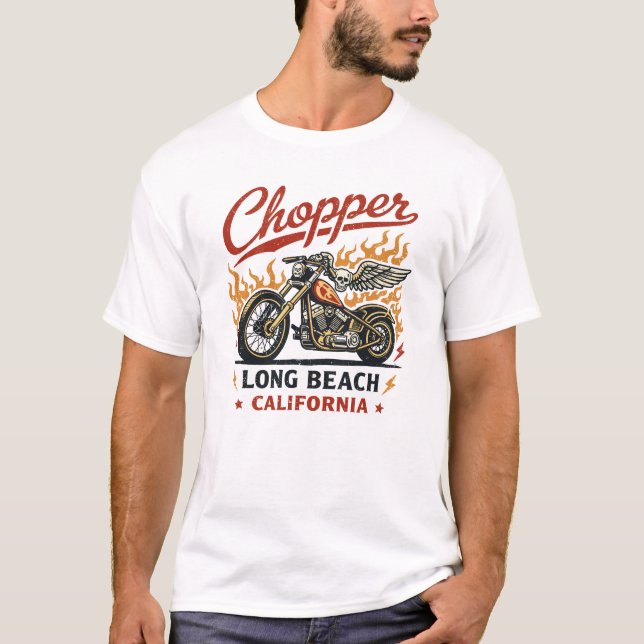Camiseta Arte de Motocicleta Chopper de Long Beach Motocicl (Anverso)