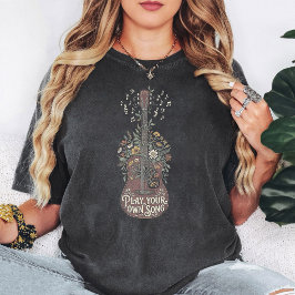 Camiseta Arte de música de guitarra acústica floral