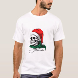 Camiseta Arte de Navidades de cráneo - Santa Hat y Green Sc