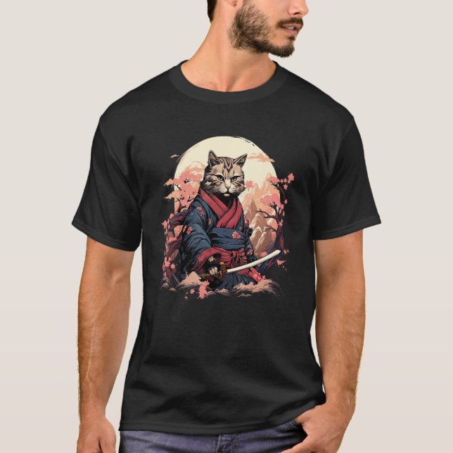 Camiseta Arte de Ninja Cat Samurai (Anverso)