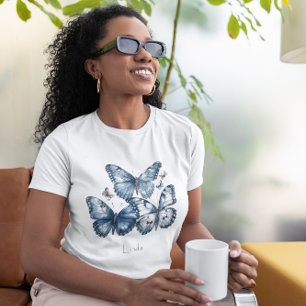 Camiseta Arte de nombre de trío de mariposas azules persona