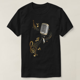 Camiseta Arte de notas musicales de micrófono vintage