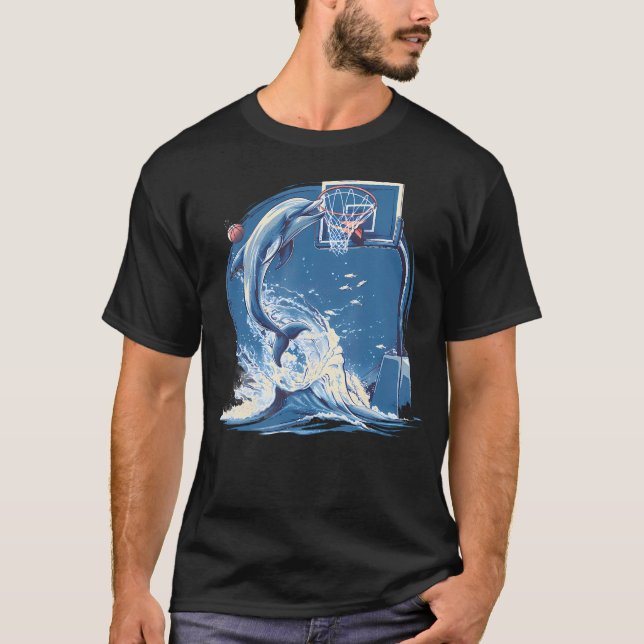 Camiseta Arte de olas de delfín de baloncesto (Anverso)
