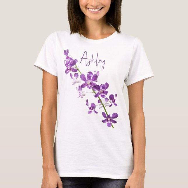 Camiseta Arte de orquídeas dendrobium púrpura personalizado (Anverso)
