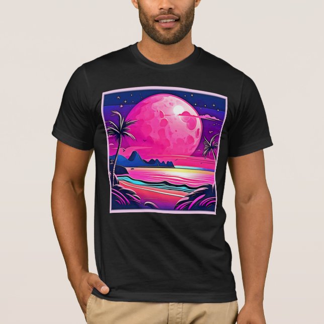 Camiseta Arte De Paisaje De La Playa De La Luna Rosa (Anverso)