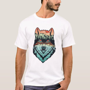 Camiseta Arte de paisaje de lobo dibujado a mano de la natu