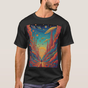 Camiseta Arte de paisaje de viaje naranja psicodélico