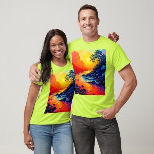 Camiseta Arte de paisaje fluvial con puesta de sol vibrante