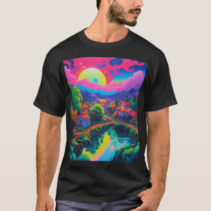 Camiseta Arte de paisaje japonés psicodélico