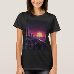 Camiseta Arte de paisaje urbano ciberpunk Vaporwave – cielo