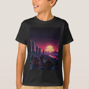 Camiseta Arte de paisaje urbano ciberpunk Vaporwave – cielo