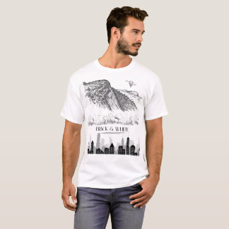 Camiseta Arte de paisaje urbano monocromo de montaña en bla