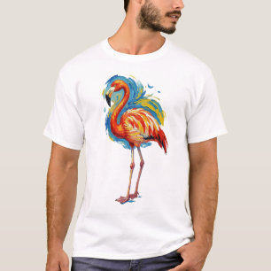 Camiseta Arte de pájaro abstracto de flamenco pincelada col