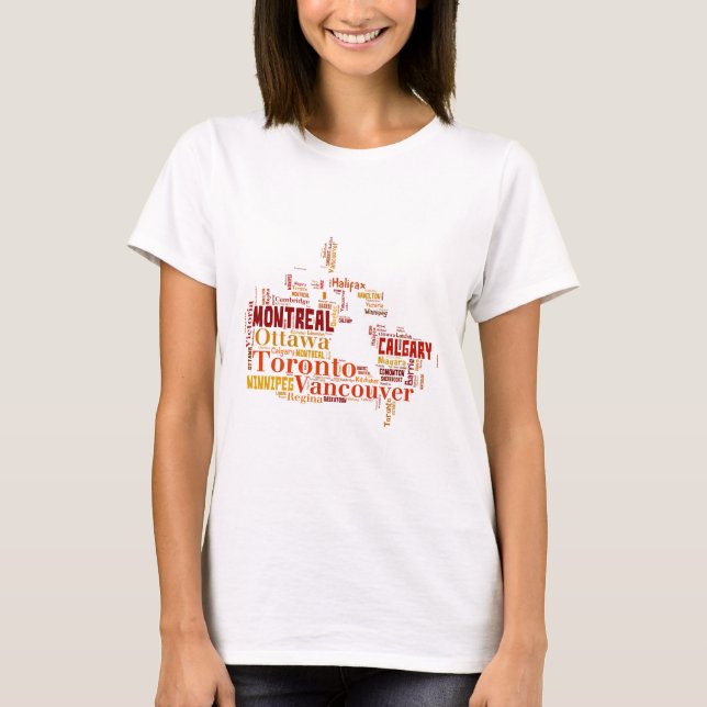 Camiseta Arte de palabras de ciudades de Canadá (Anverso)