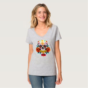 Camiseta Arte de pancarta de rosa de cráneo de azúcar de al