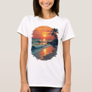 Camiseta Arte de Pared de Escenario Tropical Sunset Beach