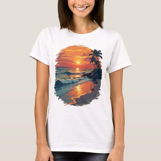 Camiseta Arte de Pared de Escenario Tropical Sunset Beach (Anverso)