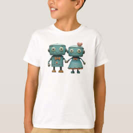 Camiseta Arte de Pareja de Robots Vintage Adorables en Amor