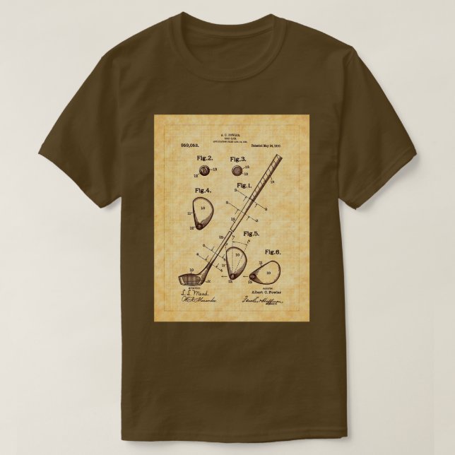 Camiseta Arte de Patentes Club de Golf Fowlers 1910 (Diseño del anverso)