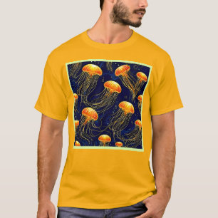Camiseta Arte de patrón de medusas naranja