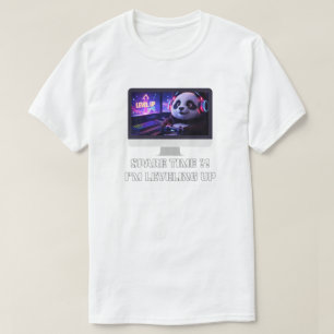 Camiseta Arte de PC Neon de Gamer Panda Subiendo de Nivel