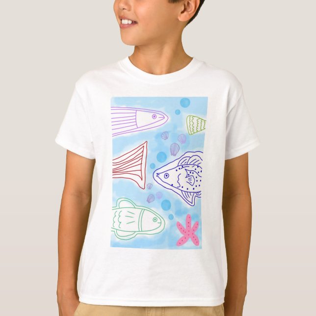 Camiseta Arte de peces junto al mar (Anverso)